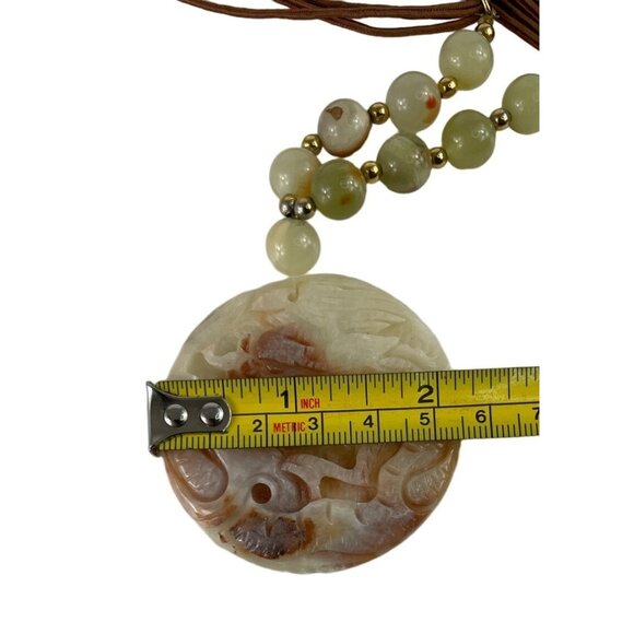 Hobe Natural Stone Carved Dragon White Brown Agate Pendant Bead Necklace - Picture 15 of 15